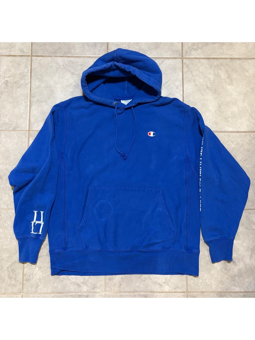 Champion Reverse Weave Hoodie Blue Large Graphic